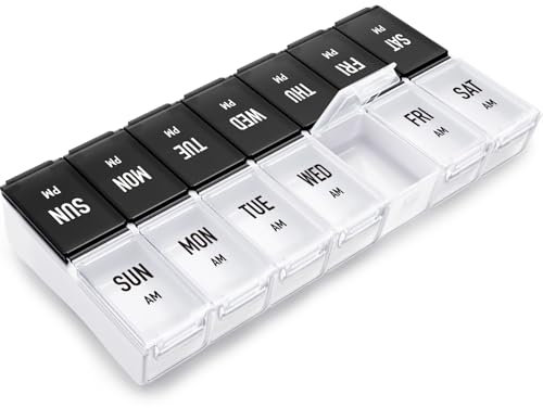 AUVON Pill Box Organiser, Weekly Pill Boxes 7 Day 2 Times a Day, XL Pill Organiser with Large Compartments for Easy Filling, BPA-Free AM PM Tablet Organiser for Vitamins, Fish Oils, Supplements