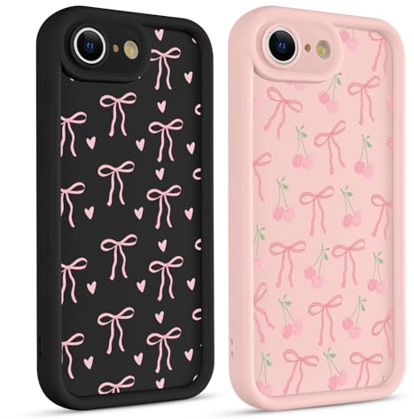 Krdvekm 2 Stück Handyhülle für iPhone 16E Hülle 6,1'', Aesthetic Motiv Schleifen Herz Muster Design, Weiche Bunt Silikon TPU Bumper Ultra Dünn Stoßfest Kameraschutz Schutzhülle Case für Mädchen