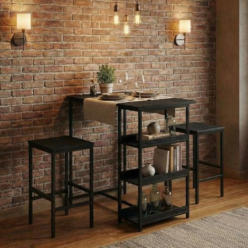 Garvee Bar Tisch Und Stühle Set, Rechteckiger Pub Tisch Mit 2 Hockern Für Kleinen Platz, High Top Tisch, 3-Teilige Frühstück Hocker Set, Robuster Metallrahmen, Einfach Zu Montieren,Schwarz