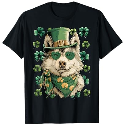 Lunettes de Soleil Loup Irlandais avec cœurs Trèfle St Patrick T-Shirt