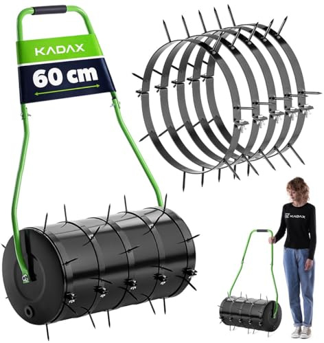 KADAX Rasenlüfter Walze 60 cm, Befüllbar mit Wasser oder Sand, Rasenwalze mit 6 cm Nägeln, Rasenbelüfter aus Stahl, Gartenwalze mit Spikes zur effektiven Rasenbelüftung