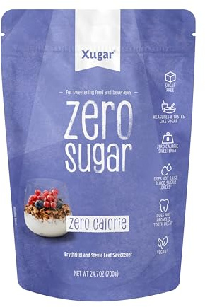 Xucker Zero Sugar Süßungsmittel 750 g – Erythrit mit Stevia – Zuckerfreie Alternative mit Süßkraft wie Zucker – Zum Backen, Kochen und Süßen – Nachfüllbeutel