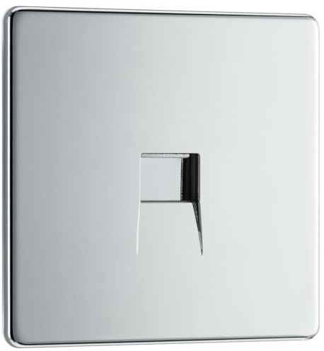 BG Electrical Single Secondary Slave Telephone Socket, Screwless Front Plate, Slim Profile, Premium Flatplate, Polished Chrome FPCBTS1