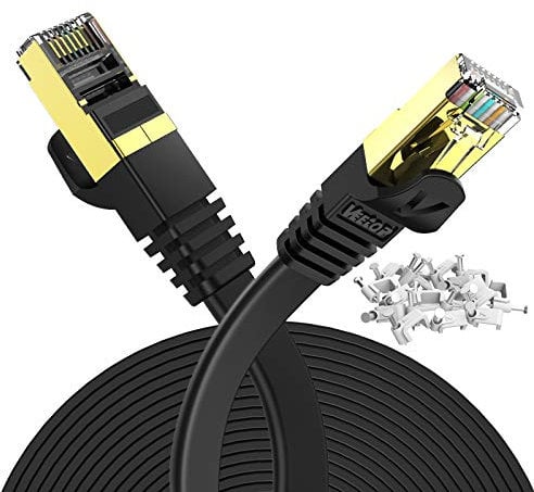 Veetop 30m/98ft Flat CAT7 High Speed 10Gbps RJ45 Cat 7 Ethernet cables LAN Networking Cable with STP Copper Wires Shielded & Gold Plated Connector for Computer Laptop Router Patch Modem