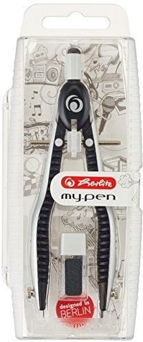 Herlitz 11122322 Schnellverstellzirkel my.pen, schwarz/grau mit Zusatzminen und Anspitzmöglichkeit