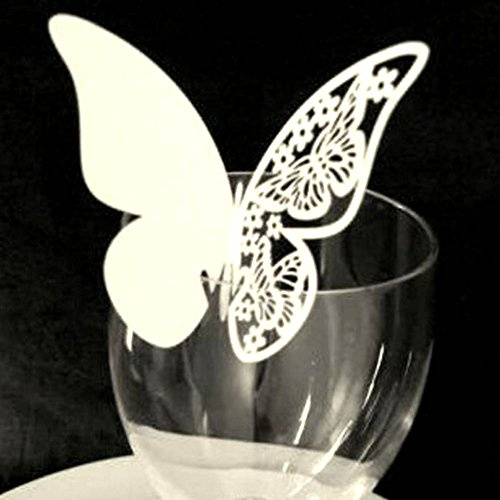 Jingxu 50st Tischkarten Geburtstag Glas Platzkarten Glasanhänger Weinglas Cup Deko Champagnerglas Deko Gastgeschenk Hochzeit Party Tischdeko Herz, Vogel, LOVE, Schmetterling