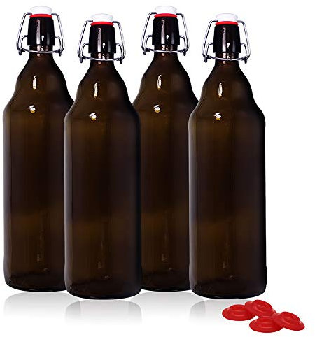 YEBODA Bierflaschen aus Bernsteinfarbenem Glas, mit Klappdeckel, 900 ml, 4 Stück
