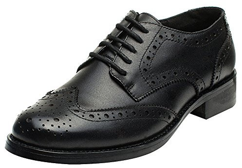 rismart Mujer Brogue Dedo del Pie Puntiagudo Puntas De ala Oxfords Zapatos De Cordones SN02372(Negro,EU39)