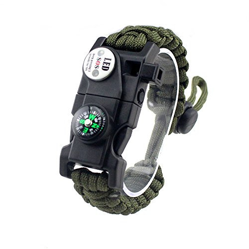 Adjustable Survival Bracelet, 7 Core Paracord 20 in 1 Emergency Sports Wristband Gear Kit with Waterproof LED SOS Light, Compass, Rescue Whistle, Fire Starter Multi-tool for Wilderness Adventure