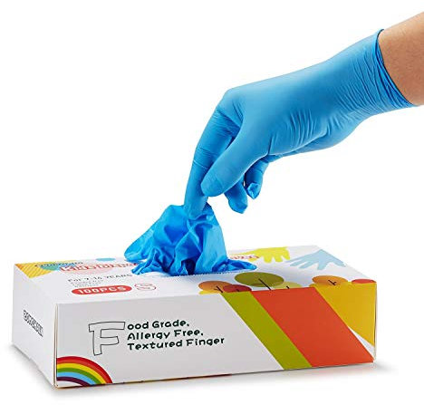 Guanti usa e getta per bambini in nitrile per 7-14 anni, senza lattice, per uso alimentare, senza polvere, per artigianato, pittura, giardinaggio, cucina, pulizia, 100 pezzi, blu