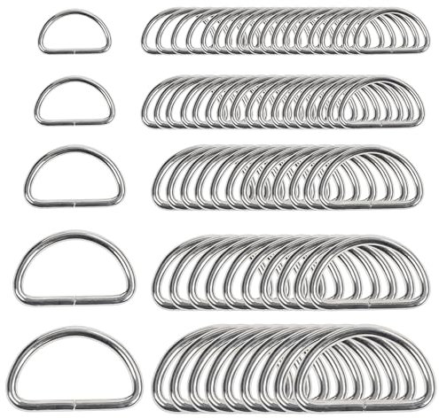 Belle Vous 120 Stk D Ringe Silber Metall Ring – Verschiedene D Ringe Vernickelt Halbringe - Nicht Geschweißt Paracord Verschluss Ring für Hundeleine, Halsband, Karabiner, Gurt, Rucksack, DIY Zubehör