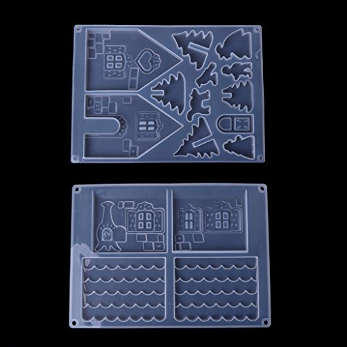 Mya 2 Pcs Moules 3D Château De Noël Moule en Silicone Moulle en Silicone 3D Moulle en Silicone Moulle Resine Epoxy Moulle Resine Bijoux Cadeaux Outils De Bricolage