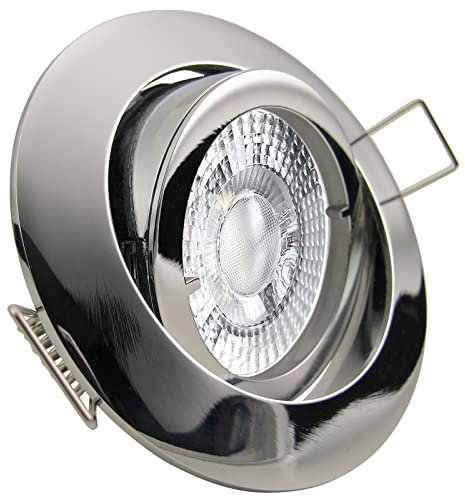 trendlights24 Premio LED Einbaustrahler 230V Chrom rund 3-Stufen dimmbar extra flach 35mm, 3er Set Warmweiß 5W LED-Spots, Einbauleuchten schwenkbar