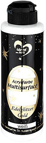 Ideen mit Herz Pittura acrilica Multisurface con glitter preziosi | Vernice universale a base d'acqua | con elegante glitter oro brillante | 180 ml (bianco)