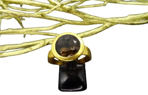 Ring Rauchquarz in Sterlingsilber mit 750er Gelbgold plattiert