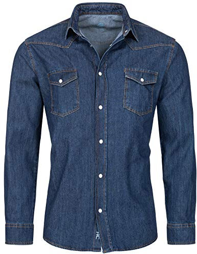 Rock Creek Herren Jeans Hemd Herrenhemd Denim Jeanshemd Vintage mit druckknöpfen Regular Fit Stehkragen Kentkragen Langarm Männer Hemd H-270 Blau 3XL
