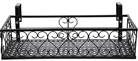 Hanging Railing Baskets Rectangular Balcony Hanging Flower Rack Metal Plant Hanger Flower Pot Holder Plant Racks Iron Hanging Baskets Wall Plant Holder for Indoor Outdoor Home