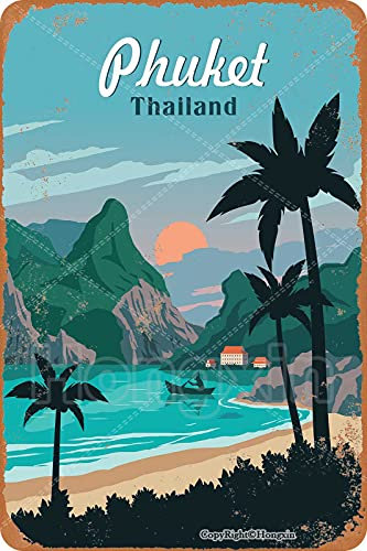 Hongxin Phuket Thailand Blechschild Dekoschild Retro Poster Metall Plakat Vintage Türschilder Deko Schild Blech Kunst Schilder Hof Bar Cafe Geschenk 20X30cm