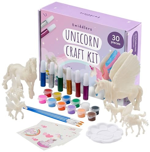 THE TWIDDLERS Paint Your Own Unicorns Painting Kit with Creative Colourful Glitters & Stickers - Birthday Party Art & Crafts, Girls Toy Gift Set for Kids