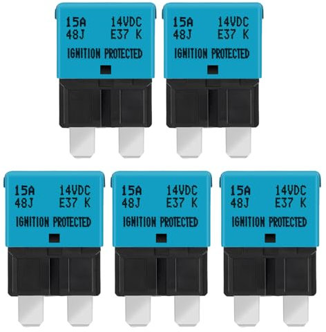 GLOSO flachsicherungen Autosicherungen Leistungsschalter für KFZ Auto Wohnmobil Boot Motorrad Automatisches Zurücksetzen 5 Stück 15A E37