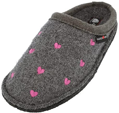 HAFLINGER Flair Valentine Pantoffeln Hausschuhe Walkstoff Herzmotiv