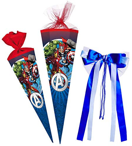 alles-meine.de GmbH Schultüte - The Avengers - Assenble Avenger - 100 cm - eckig - incl. große 3-D Effekt Schleife - Tüllabschluß - Zuckertüte - mit/ohne Kunststoff Spitze - ..