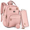 Dikaslon Borsa Zaino Fasciatoio, Zainetto Fasciatoio Grande Multifunzione Borsa Bebè con Fasciatoio Portatile, Porta Ciuccio e Cinturini per Passeggino, per Mamma e Papà (Rosa)