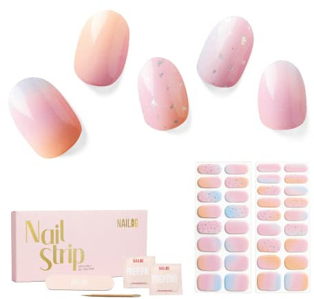 NAILOG Semi Cured Gel Nail Strips, 34 pcs Salon-Quality Gel Nail Stickers, Long Lasting Nail Wraps for Women with Soft Gel Finish, Daydream