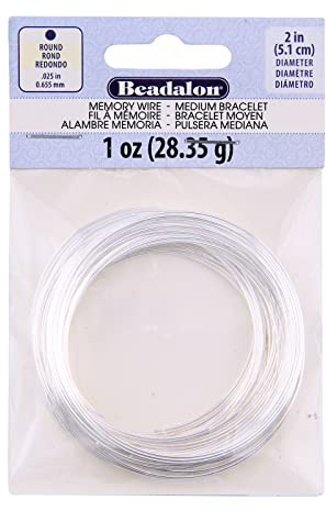 Beadalon Carbon Steel Memory Wire - 1 oz, Approx. 73 coils, Silver Plated | Hard-Tempered Memory Wire, 2-Inch Bracelet Size, No Clasps Needed, Easy Beading Design, Holds Shape for Jewelry Creations