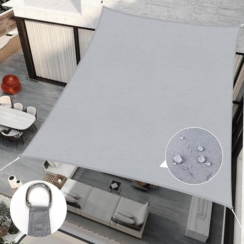 RICHIE Sun Shade Sail Rectangle 2m x 3m Waterproof, 98% UV Block Awnings for Patios with Free Rope, Sunscreen Awning Canopy, Rectangular Garden Shelter for Outdoor Garden Patio Yard Lawn, Light grey