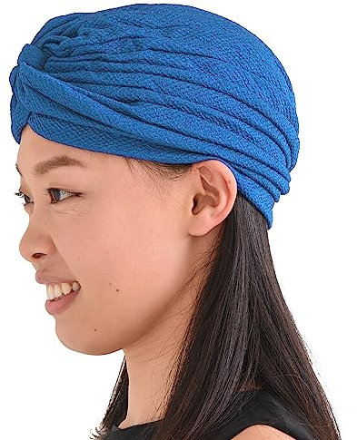 CHARM Krepp Twist Turban Unisex - Boho Kopftuch Arabische Sikh Kostüm Festival Inder Hut Kopftücher Sommer Blau