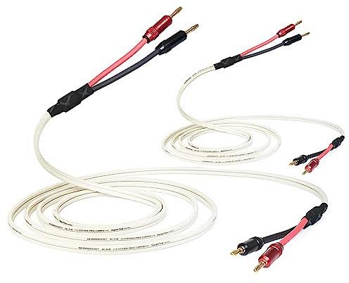 VVFLED White Speaker Cable with Banana Plugs, 2 Pack 1.5m / 4.9FT OFC Banana Plugs Speaker Wire, 14 AWG Cables for HiFi Home Theater Sound System