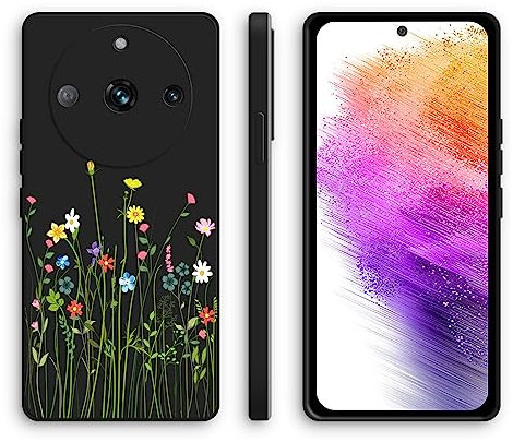 XINYEXIN Funda para Realme 11 Pro Plus 5G(Pro+ 5G) Realme 11 Pro 5G, Funda Ultrafino de Silicona Suave a Prueba de Golpes con un Patrón Lindo, Diseño de Borde Recto Carcasa - Flowers, Black