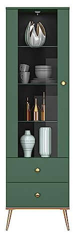 Lomadox Vitrine Vitrinenschrank inkl. LED-Beleuchtung in grün mit goldfarbenen Griffen und Füßen, B/H/T ca. 55/190/40 cm