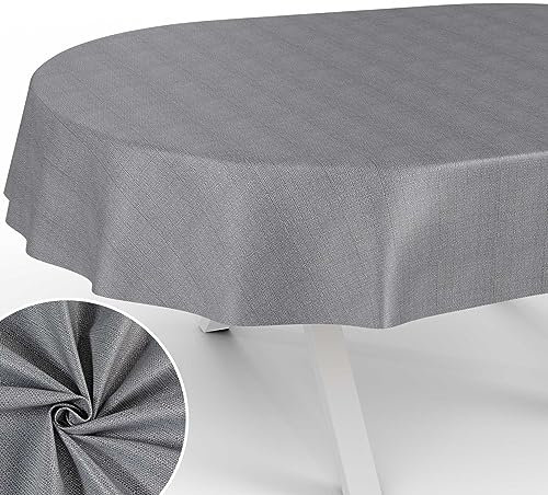 Stoff Tischdecke Textil Tischwäsche Tischtuch Baumwolle Polyester abwaschbar Uni Ornament Damast Jacquard Gewebe waschbar Dunkelgrau Oval 240x140cm Schnittkante