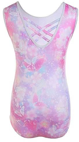 Gymnastikanzug Turnanzug Mädchen Kinder Ärmellose Leotards Crisscross Rücken Gymnastik Trikot Glänzende Gymnastikbody Ballettanzug für Gymnastik Akrobatik Tanz 10-12 Jahre
