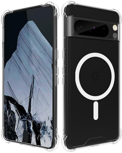 Custodia Magnetica per Google Pixel 8 Pro, Compatibile con Ricarica Wireless Cover Trasparente Silicone Sottile, Antiurto e Antigraffio Protettiva Case