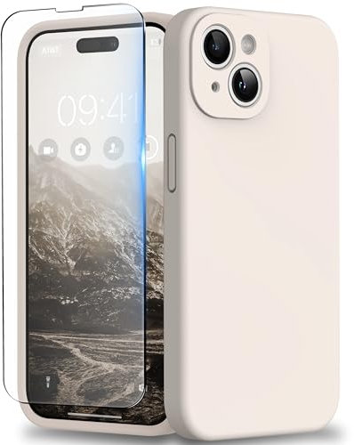 INGIDO für iPhone 15 Hülle, Liquid Silikon Hülle mit Upgraded Kameraschutz Handyhülle Kratzfest stoßfeste Schutz Case mit Soft Mikrofaserfutter - Stone
