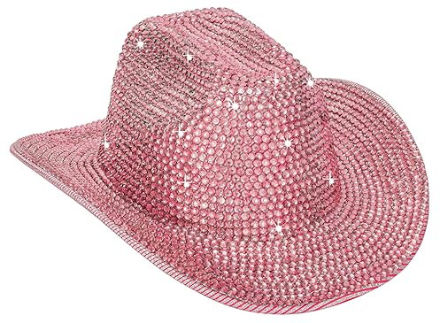INOGIH Chapeau de cowgirl à franges et strass pour femme - Chapeau Fedora décoratif pour fête et festival de musique - Taille M, rose, Taille M