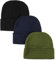 kozinu Unisex Beanie-Mütze für den Winter, weiche Totenkopfmütze, Strickmütze, warme Skimütze für Herren und Damen, 3 Stück, Schwarz-Marine-Armeegrün, Einheitsgr��e