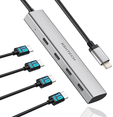 USB C Hub 10Gbps, RSHTECH 4-Port USB C 3.2 Hub Aluminium USB 3.1 Gen2 Ultra Slim Datenhub Portable Multiport Adapter Kompatibel mit MacBook Pro/Air M2 M1, Thunderbolt/Type C Laptop und mehr, RX04