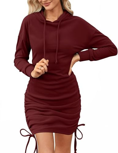 Aottori Felpa Lunga Donna Cappuccio Abito Felpe Sportivo Casual Hoodie Vestito Lungo a Maniche Lunghe Sweatshirt Autunno Invernale Outfit Vino Rosso S