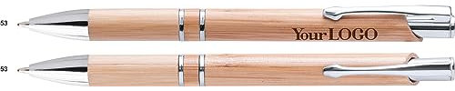 MPM Quality Bambus-Kugelschreiber Baymont, mit Laser Gravur, personalisiert, Werbung mit Text & Logo für Firma, mit Metallclip, Holz, umweltfreundlich, Eco friendly, Preis für 1000 Stück