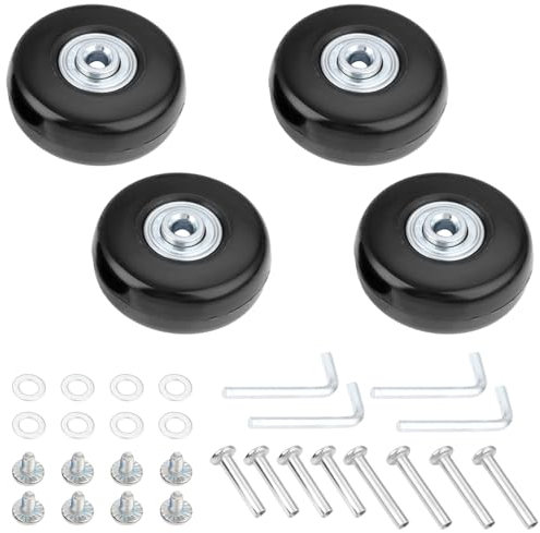 Pizsieat 4 Stück Kofferrollen Ersatzrollen 50mm x 18 mm,Koffer Rollen Ersatz Gummi Ersatzrollen Koffer mit Achsen Schraubenschlüssel Reparatur Set für Trolley Gepäckkoffer