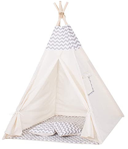 SPRINGOS Kinderzelt Kinder Tipi Zelt Bodenmatte Kissen Baumwolle 160 x 120 x 100 cm Kinderspielzelt