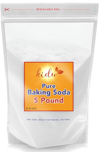 Kidu Baking Soda (5 Lbs) For Cleaning, Aluminum Free Baking Soda Bulk, Sodium Bicarbonate Cat Litter Deodorizer, Pure Baking Soda Odor Absorber For Toilet Bowl, Washing Soda For Laundry, Fridge And Freezer, Flea Powder For Carpets - 5 Pound Bulk Resealable Bag