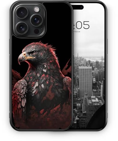 MUNIQASE Adler Rot Schwarz - Silikon Hülle für iPhone 15 Pro - Adler Tier Schöne Coole Schutzhülle Handyhülle Case Cover