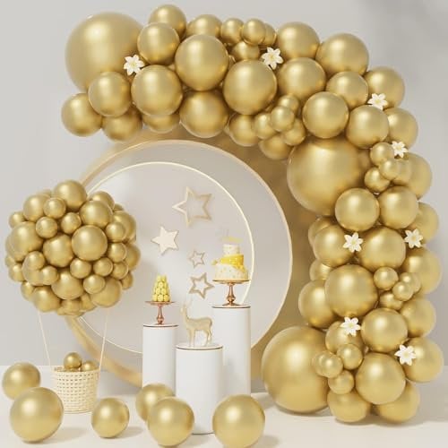 Luftballons Gold,102 Stück ballons gold Latex helium Luftballon Girlande Kit Ballonbogen, goldene luftballons für Geburtstag deko Party goldene hochzeit Babyparty baby shower Wedding Dekoration