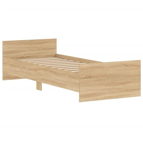 Lit Adulte vidaXL, Cadre de Lit Simple avec Sommier à Lattes, Meuble de Chambre à Coucher, Moderne, Chêne Sonoma, 75x190 cm, Bois d'Ingénierie