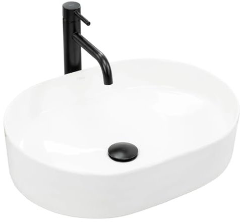GTM Design Aufsatzwaschbecken Glanz Modern Waschbecken ohne Hahnloch - Elegant Aufsatzwaschbecken Oval für Badezimmer und Gäste WC - nur Bad Waschbecken - Modell 17